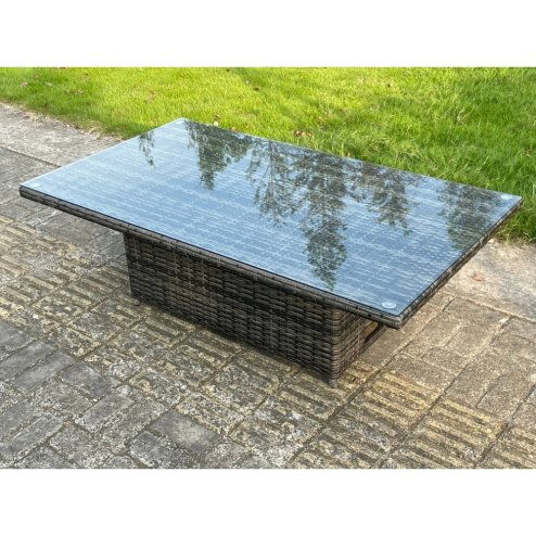 Fimous 7 Seater?Outdoor Rattan Sofa Set Adjustable Rising Lifting Dining Table Side Tea Coffee Table Footstool Dark Grey Mixed