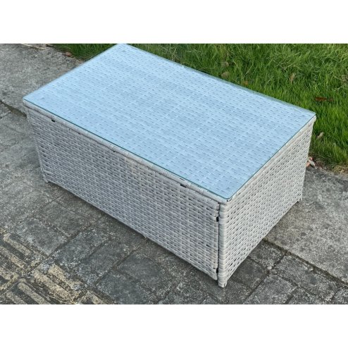 Fimous Light Grey Outdoor Rattan Garden Furniture Set Lounge Sofa Set 2 Coffee Table Big Footstool