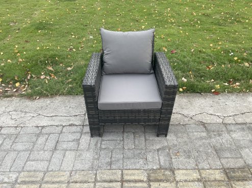Fimous High Back Rattan Garden Furniture Sofa Sets with Height Adjustable Rising Lifting Table 2 Side Tables 2 Big Footstool Dark Grey Mixed