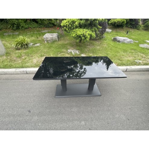 Fimous Aluminum Garden Furniture Dining Set Adjustable Rising Lifting Table And Chairs Patio Outdoor 4 Seat Plus Black Tempered Glass Dark Grey