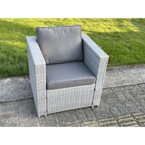Fimous Light Grey Rattan Single Chair Patio Outdoor Garden Furniture With Thick Seat And Back Cushion
