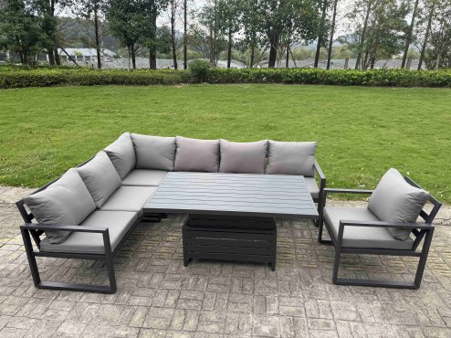 Fimous 7 Piece Garden Furniture Set 8 Seater Aluminium Outdoor Dining Set Dark Grey