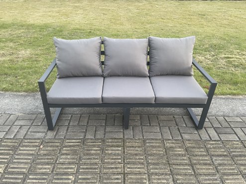 Fimous Aluminium Outdoor Garden Furniture Set Patio Lounge Sofa with Square Coffee Table 3 Armchairs Side Table Dark Grey