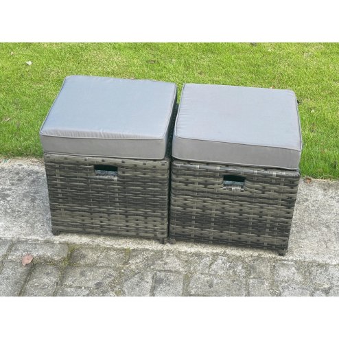 Fimous Dark Grey Mixed Rattan Garden Furniture Corner Sofa Set Oblong Coffee Table Chair Footstools