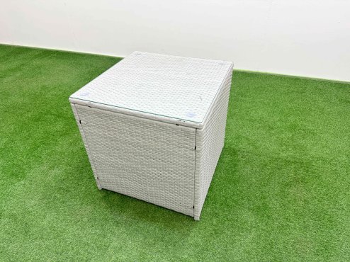 Fimous PE Rattan Garden Furniture Set Reclining Chair Sofa Lounge Sofa Set Firepit Dining Table 2 Side Table Light Grey