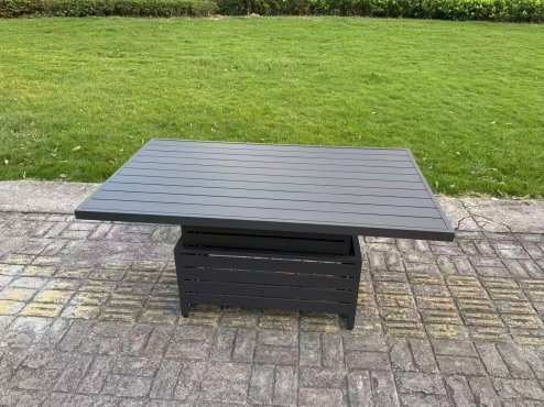 Fimous 7-Piece Aluminium Garden Furniture Sets 7 Seater Outdoor Sofa Set with Adjustable Rising Lifting Dining Table 2 Chairs 2 Small Footstools Side Table