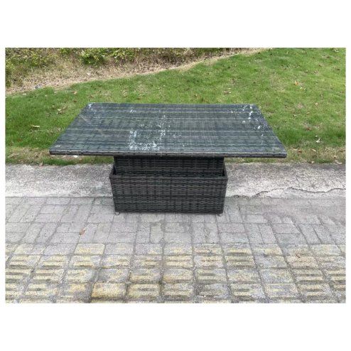 Fimous Rattan Garden Outdoor Furniture 3 PC Love Sofa Set Patio Adjustable Rising lifting Dining Table With Side Table 2 Big Footstool
