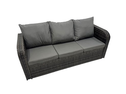 Fimous Rattan Garden Furniture Dining Set 7-seater Patio Height Adjustable Rising Lifting Table Sofa Set with 2 Small Footstools Dark Grey Mixed