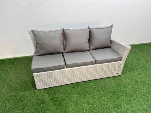 Fimous Rattan Garden Furniture Set Outdoor 8 Seater Corner Sofa Sets with Oblong Coffee Table Chair Light Grey Mixed