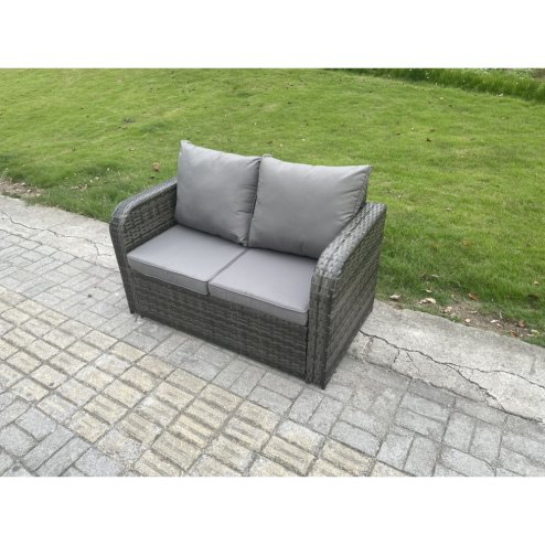 Fimous Outdoor Garden Furniture Sets 9 Seater Wicker Rattan Furniture Sofa Sets with Rectangular Coffee Table Love Sofa 3 Footstools Dark Grey Mixed