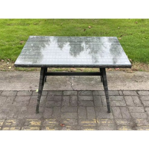 Fimous 6 Seater Rattan Wicker Garden Furniture Patio Conservatory Sofa Set with Rectangular Dining Table Reclining Chair 3 Seater Sofa Big Footstool 2 Side Tables