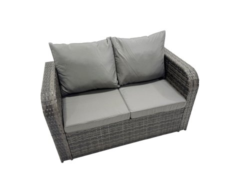 Fimous 7 Seater Garden Outdoor Rattan Furniture Set Rattan Sofa Oblong Dining Table with 2 Side Tables Dark Grey