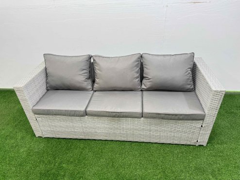 Fimous Rattan Garden Furniture Dining Set 9-seater Patio Rectangular Table Sofa Set with 3 Stools Light Grey