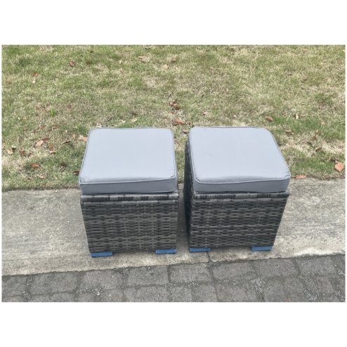 Fimous Patio Garden Dining Set Outdoor Rattan Furniture Lounge Sofa Height Adjustable Rising lifting Table With Big Footstool 2 Small Footstools Dark Grey Mixed