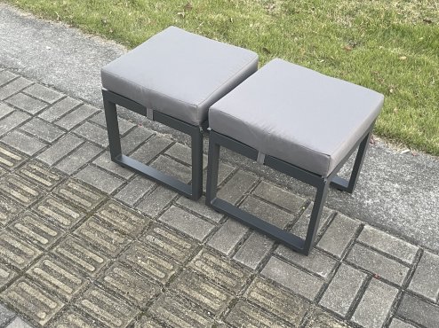 Fimous Aluminium Patio Outdoor Garden Furniture Lounge Sofa Set with Oblong Coffee Table 2 Small Footstools Dark Grey