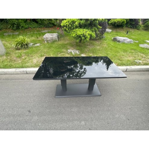 Fimous Aluminum Garden Furniture Rising Adjustable Lifting Dining or Coffee Table Easy Stop 2 Gas Line Dark Grey