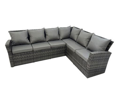 Fimous 10 Seat Rattan Garden Furniture Corner Sofa Set Outdoor Adjustable Lifting Dining or Coffee Table Set with 2 Small Footstools Dark Grey Mixed