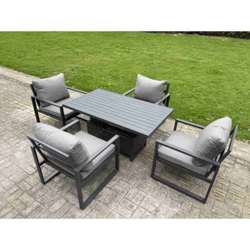 Fimous 9 Pieces Aluminium Garden Furniture Set with Cushions, Patio Furniture Set with Adjustable Rising Lifting Dining Table Dark Grey