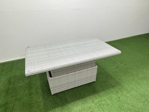 Fimous 10 Seat Rattan Outdoor Garden Furniture Corner Sofa Set Adjustable Lifting Dining or Coffee Table Set with 2 Small Footstools Light Grey