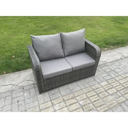 Fimous Outdoor Garden Furniture Sets 7 Pieces Wicker Rattan Furniture Sofa Sets with Rectangular Coffee Table Love seat Sofa 2 Big Footstool Side Table