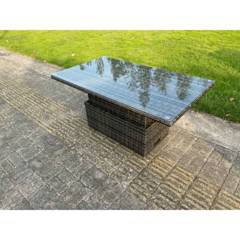 Fimous High Back Rattan Garden Furniture Corner Sofa Sets Adjustable Rising Table Dark Mixed Grey 8 seater left corner