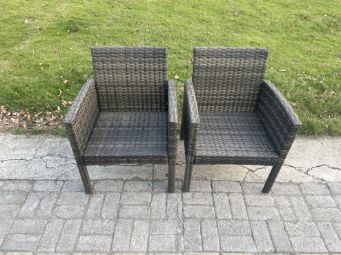 Fimous Wicker PE Outdoor Rattan Garden Furniture Arm Chair And Table Dining Sets 6 Seater Rectangular Table Dark Grey Mixed
