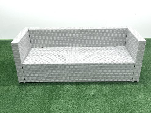 Fimous 8 Seater Garden Outdoor Rattan Furniture Set Rattan Garden Sofa Oblong Coffee Table with 2 Big Footstools Light Grey Mixed