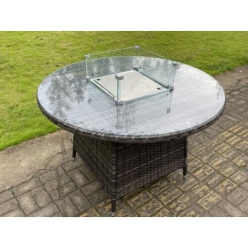 Outdoor PE Dark Mixed Grey Rattan Propane Butane Gas Fire Pit Dining Round Table Gas Heater Burner Garden Furniture Accessory