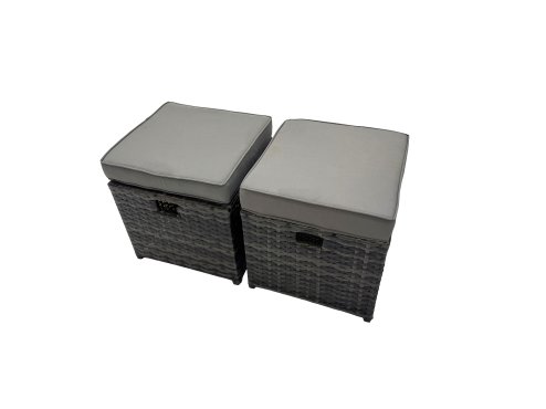 Fimous Wicker PE Rattan Garden Outdoor Furniture Set Love Sofa Dining Table Set with 2 Small Stools 2 Side Tables Dark Grey Mixed