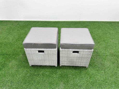 Fimous Patio PE Wicker 8 Seater Outdoor Rattan Furniture Sofa Sets with Adjustable Lifting Dining or Coffee Table Reclining Chair Loveseat Sofa 3 Seater Sofa Stool Light Grey