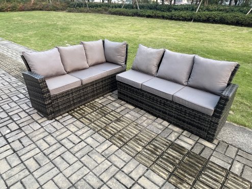 Fimous 9 Seater Outdoor Furniture Garden Dining Set Rattan Corner Sofa Set with Square Coffee Table 2 Small Footstools Dark Grey Mixed