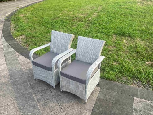 Fimous Light Grey Rattan Outdoor Garden furniture Set Height Adjustable Rising Lifting Table and 6 Chairs Set with Seat Cushion