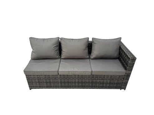 Fimous 7 Pieces Outdoor PE Rattan Garden Furniture Corner Sofa Oblong Coffee Table Set with Cushions 2 Big Footstools Side Table Dark Grey Mixed