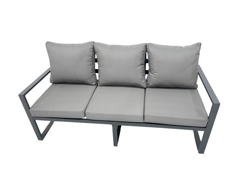 Fimous 6 Seat Outdoor Garden Furniture Set Aluminium Lounge 3 Seat Sofa Oblong Coffee Table Sets with Chair 2 Big Stools 2 Side Tables Dark Grey