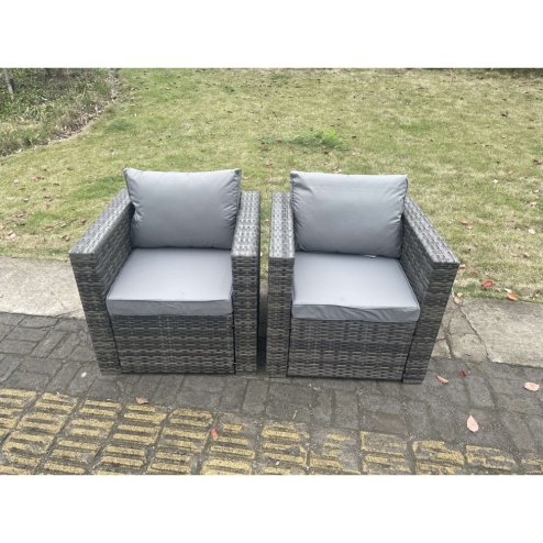 Fimous Outdoor PE Rattan Garden Furniture Gas Fire Pit Dining Table Lounge Sofa 2 PC Armchairs 2 PC Footstools Dark Grey Mixed Patio