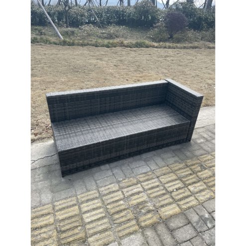 Fimous Rattan Corner Sofa Set Gas Firepit Dining Table Set Patio Heater Burner With Big Footstool Dark Grey