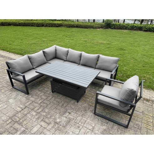 Fimous 7 Piece Garden Furniture Set 8 Seater Aluminium Outdoor Dining Set Dark Grey