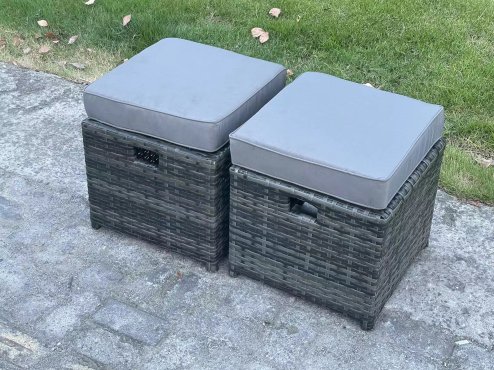 Fimous 7pc Rattan Sofa Garden Furniture Outdoor Patio Set with 3 Footstools Double Seat Sofa Dark Grey Mixed