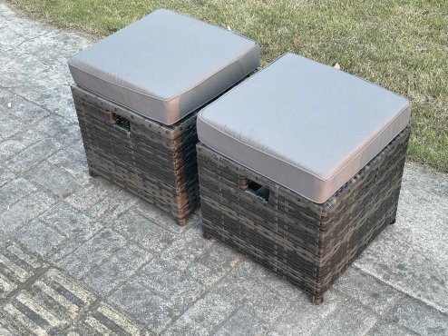 Fimous 8 Seater Outdoor Furniture Garden Dining Set Rattan Corner Sofa Set with Square Coffee Table 2 Small Footstools Dark Grey Mixed