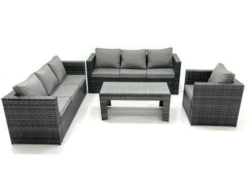 Fimous 7 Seater Rattan Garden Furniture Set Outdoor Lounger Sofa with Coffee Table Armchair Dark Grey Mixed