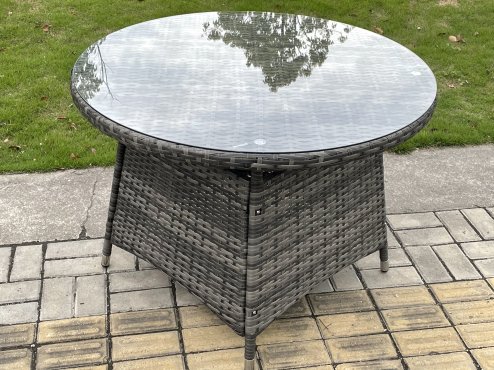 Fimous Wicker PE Outdoor Rattan Garden Furniture Arm Chair And Table Dining Sets 4 Seater Large Round Table Dark Grey Mixed