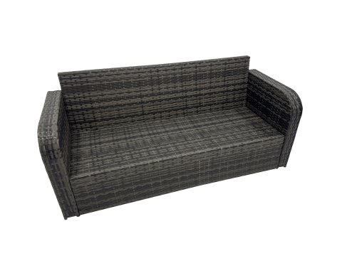 Fimous 3 Seater Sofa Reclining Chair Coffee Table Set Rattan Garden Outdoor Furniture Set with Side Table 4 Stools Dark Grey Mixed