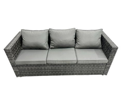 Fimous Rattan Dining Table Sofa Set with Side Table 2 Stools Outdoor 8 Seat Garden Furniture Set Dark Grey Mixed