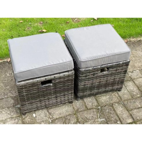 High Back Dark Mixed Grey Rattan Corner Sofa Set Outdoor Furniture Square Coffee Table 2 Small Footstools 8 Seater
