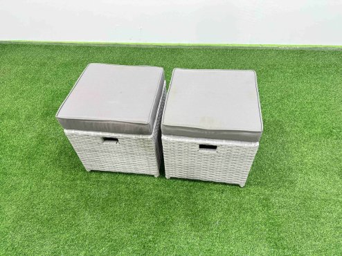 Fimous Rattan Garden Furniture Dining Set 8-seater Patio Rectangular Table Sofa Set with 2 Small Stools Light Grey