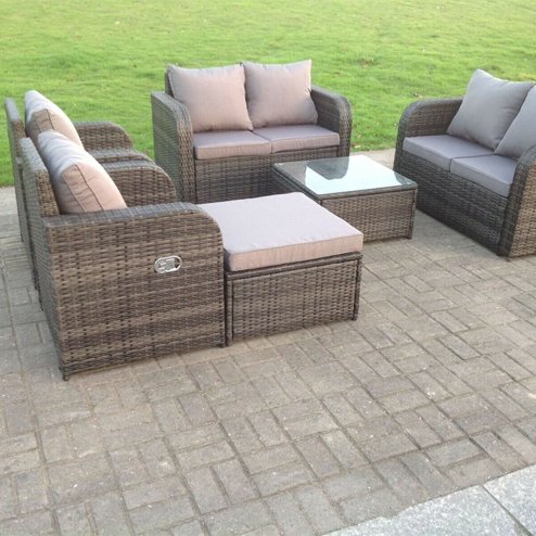 Fimous Dark Grey Mix PE Wicker Rattan Garden Furniture Set Sofa Set Reclining Adjustable Chair 4 Seater