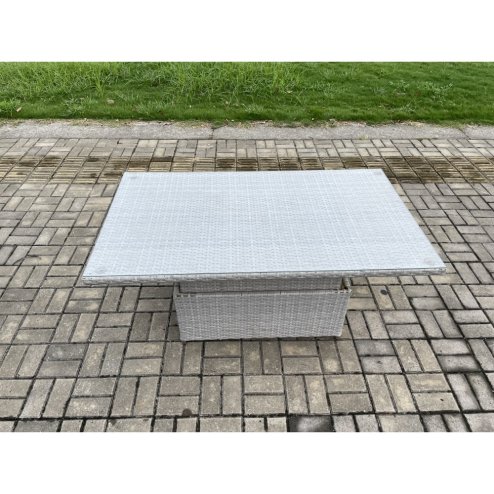 Fimous Rattan Outdoor Garden Funiture Set Height Adjustable Rising Lifting Table Sofa Dining Set with Light Grey