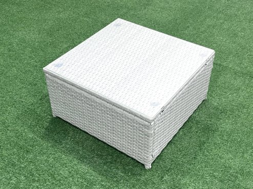 Fimous Outdoor Rattan Sofa Garden Furniture Set with 2 Armchairs Square Coffee Table Big Footstool 2 Side Tables Light Grey Mixed