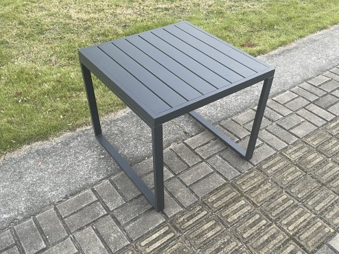 Fimous Aluminium 5 Pieces Garden Furniture Sofa Set with Cushions Gas Fire Pit Dining Table Set with Side Table Big Footstool Dark Grey