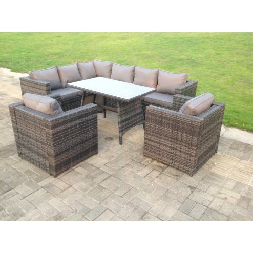 Fimous Rattan Corner Sofa Set Garden Furniture With 2 Chairs And Dining Table Left Hand